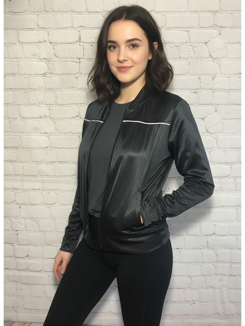 G.A.S.  Vintage‎ Women's Black Satin Bomber Jacket  New with Tags
